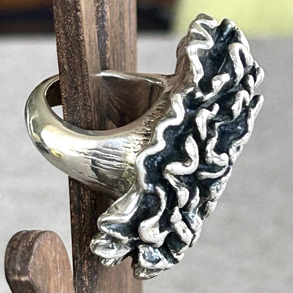 Thai Sterling Silver Organic Coral Reef Statement Ring 18.5g 925 - Picture 2 of 10